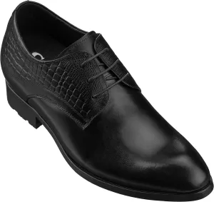CALTO Mens Elevator Shoes 3 Inches Taller - Height Increasing Black Dress Oxfords - A329011 - Discreet Heels Insole Built-in - A329011 - Size 6.5 D US