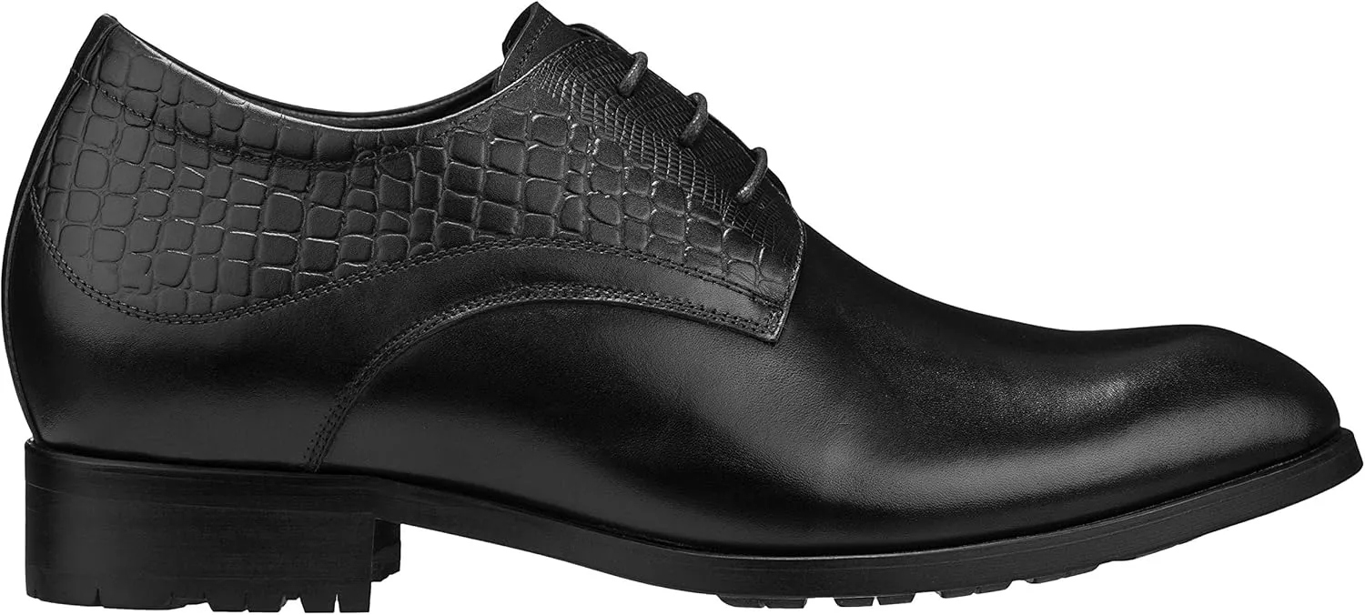 CALTO Mens Elevator Shoes 3 Inches Taller - Height Increasing Black Dress Oxfords - A329011 - Discreet Heels Insole Built-in - A329011 - Size 6.5 D US