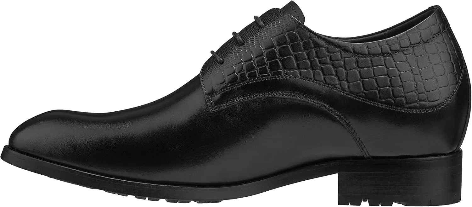 CALTO Mens Elevator Shoes 3 Inches Taller - Height Increasing Black Dress Oxfords - A329011 - Discreet Heels Insole Built-in - A329011 - Size 6.5 D US