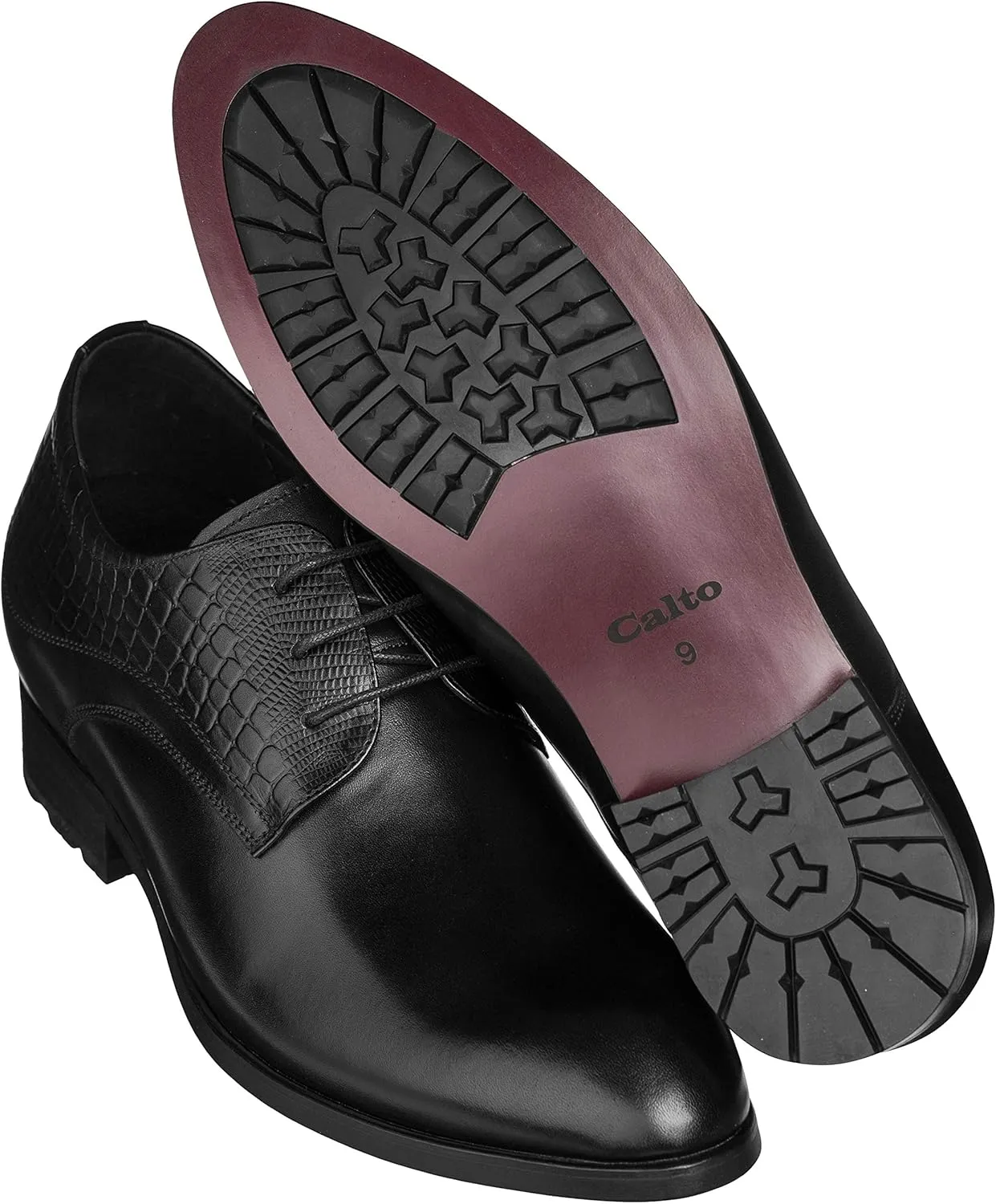 CALTO Mens Elevator Shoes 3 Inches Taller - Height Increasing Black Dress Oxfords - A329011 - Discreet Heels Insole Built-in - A329011 - Size 6.5 D US