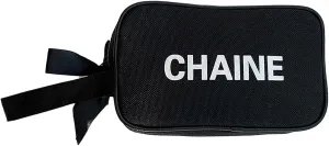 Canvas Chenille Letter Medicine Makeup Bag, Small Travel Washable Organizer Bag for Purse with Zipper, Cute Personalized Preppy Drug Pouch For Women and Girls (black)