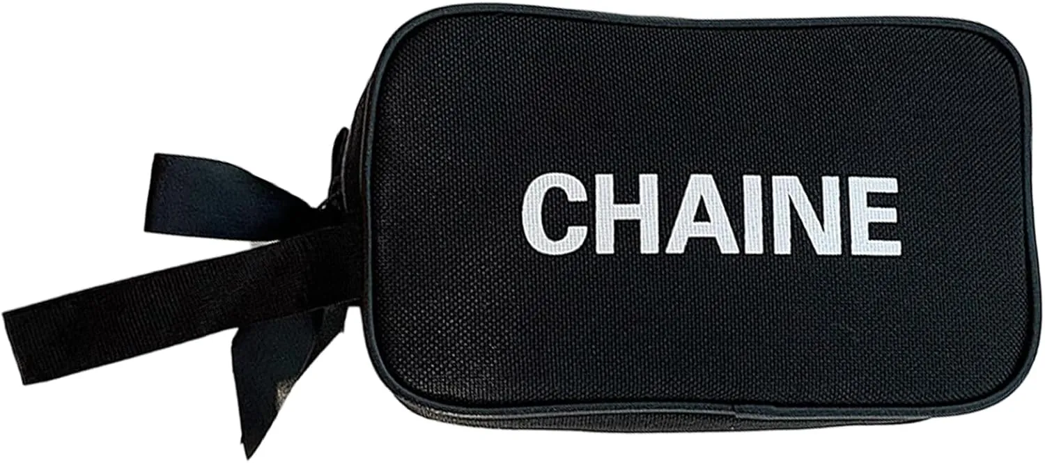 Canvas Chenille Letter Medicine Makeup Bag, Small Travel Washable Organizer Bag for Purse with Zipper, Cute Personalized Preppy Drug Pouch For Women and Girls (black)