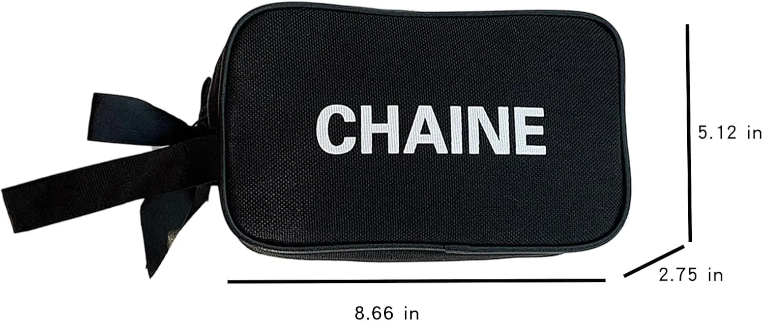 Canvas Chenille Letter Medicine Makeup Bag, Small Travel Washable Organizer Bag for Purse with Zipper, Cute Personalized Preppy Drug Pouch For Women and Girls (black)