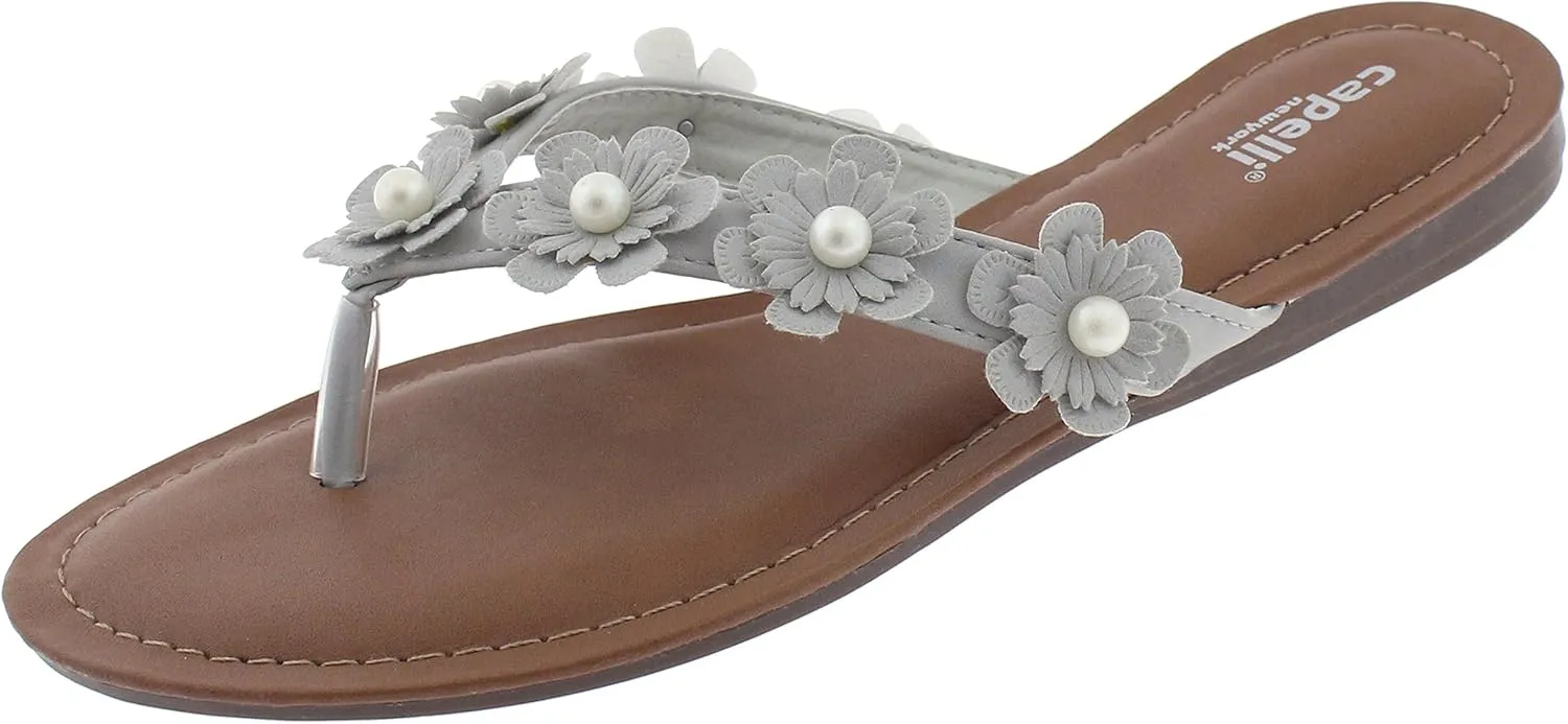 Capelli New York Faux Leather and Floral Gems Ladies Flip Flops