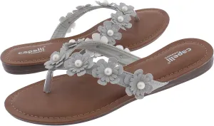 Capelli New York Faux Leather and Floral Gems Ladies Flip Flops