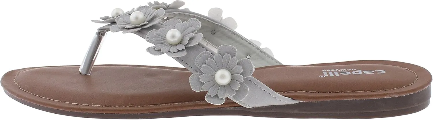 Capelli New York Faux Leather and Floral Gems Ladies Flip Flops