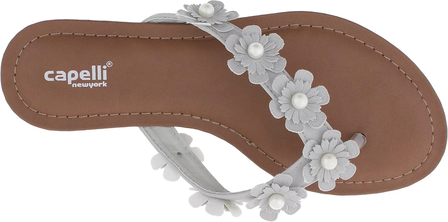 Capelli New York Faux Leather and Floral Gems Ladies Flip Flops