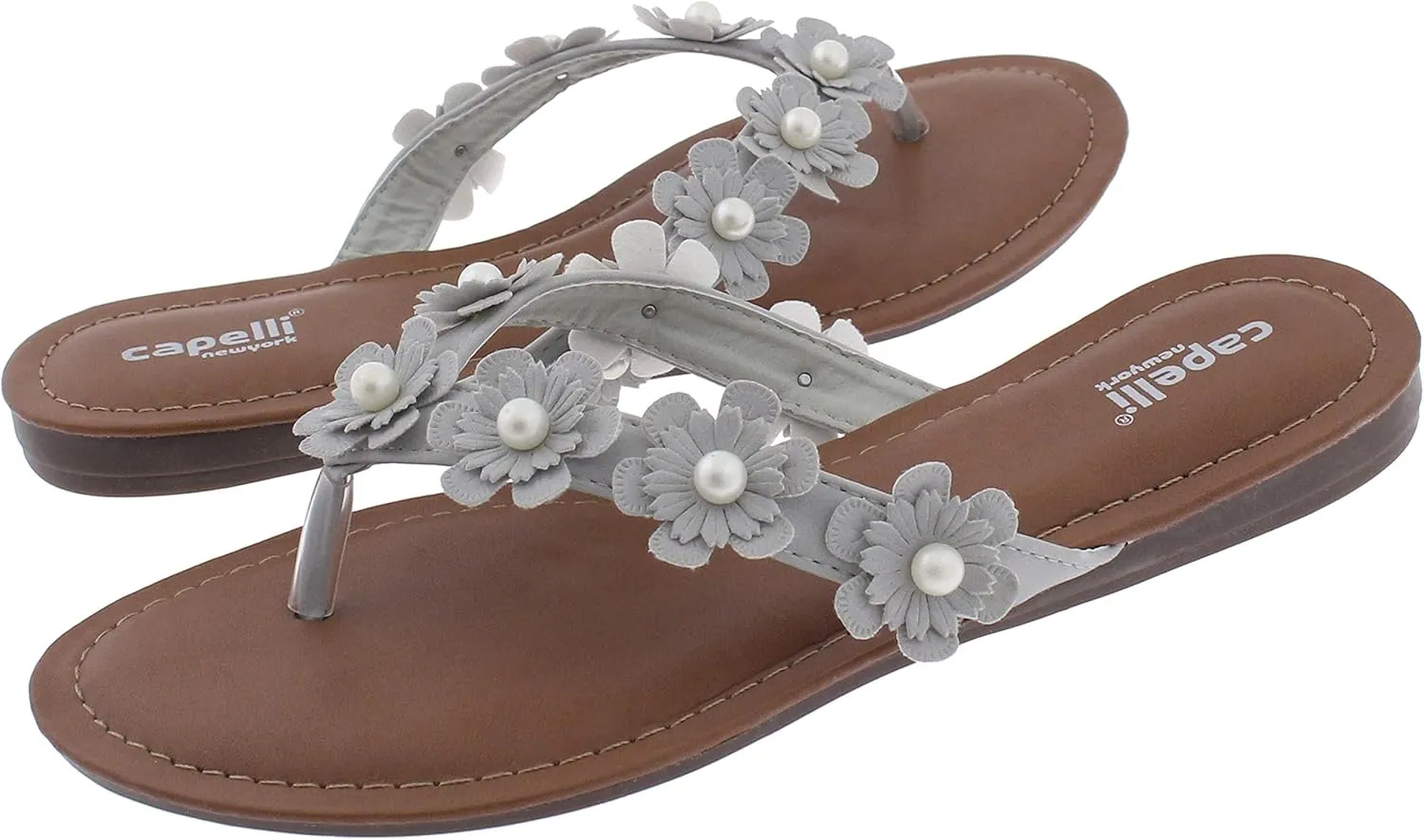Capelli New York Faux Leather and Floral Gems Ladies Flip Flops