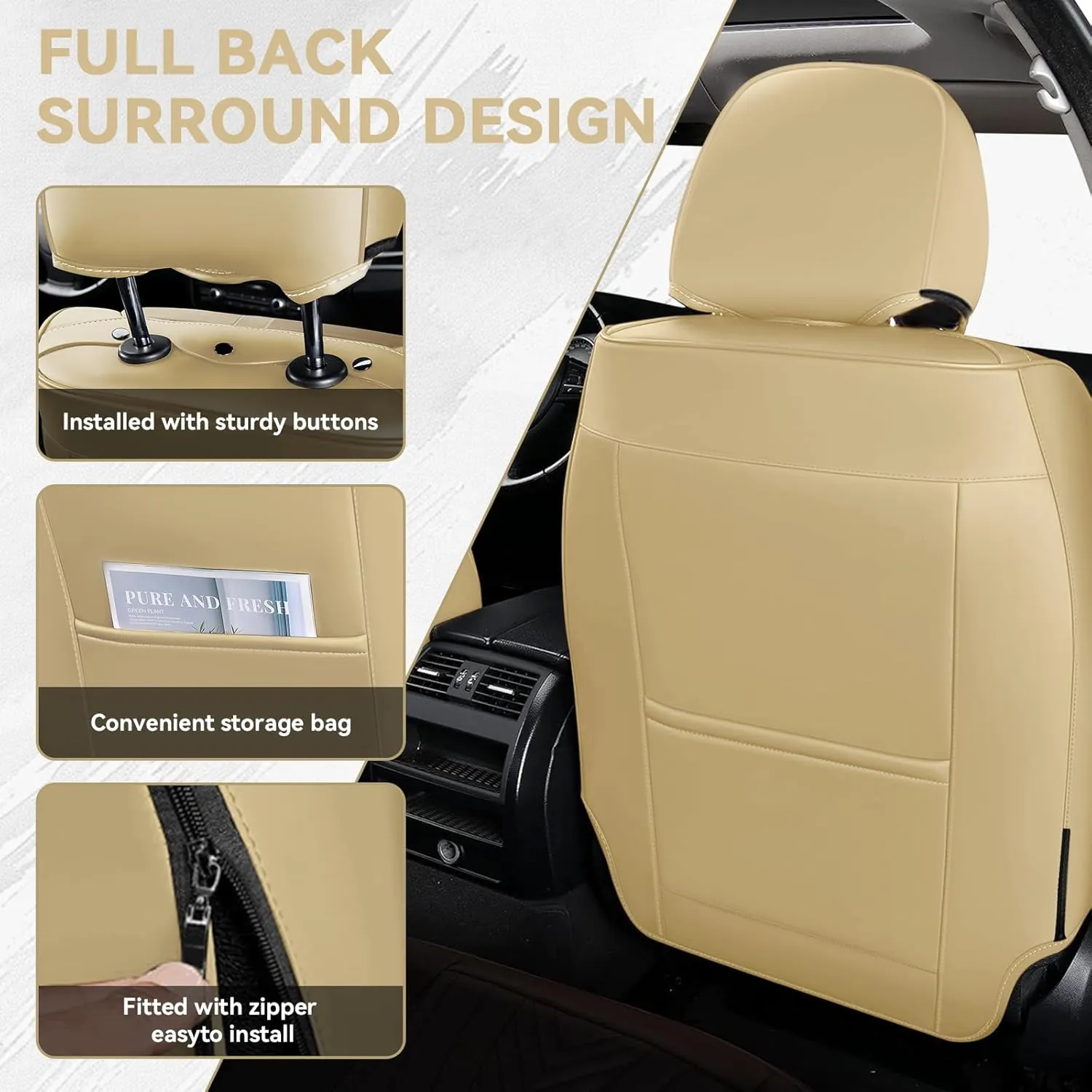 Car Seat Cover for Toyota FJ Cruiser 2007-2014,Leather Seat Cover for Car,Breathable Vehicle Cushions Cover Waterproof Protectors Interior Accessories, (Full Set,Beige)