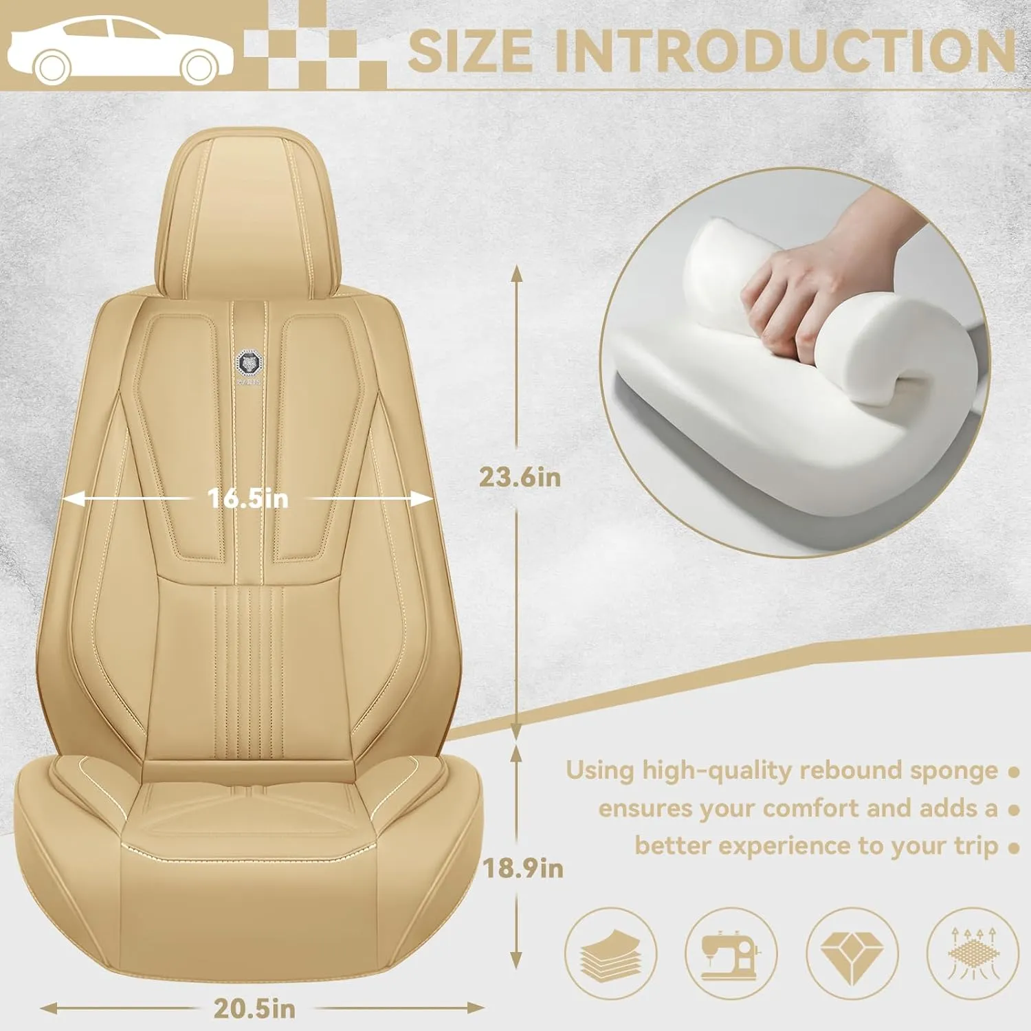 Car Seat Cover for Toyota FJ Cruiser 2007-2014,Leather Seat Cover for Car,Breathable Vehicle Cushions Cover Waterproof Protectors Interior Accessories, (Full Set,Beige)