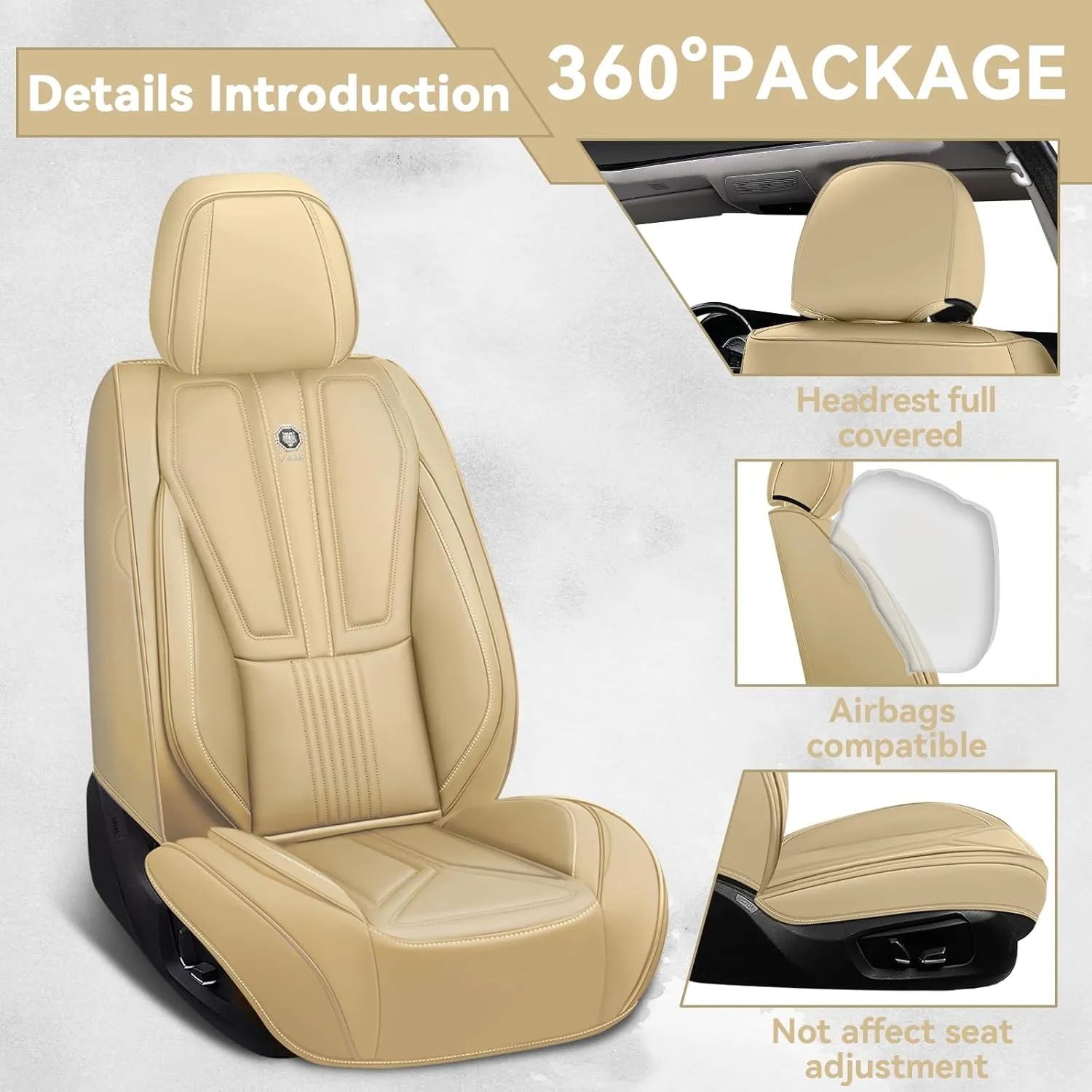 Car Seat Cover for Toyota FJ Cruiser 2007-2014,Leather Seat Cover for Car,Breathable Vehicle Cushions Cover Waterproof Protectors Interior Accessories, (Full Set,Beige)