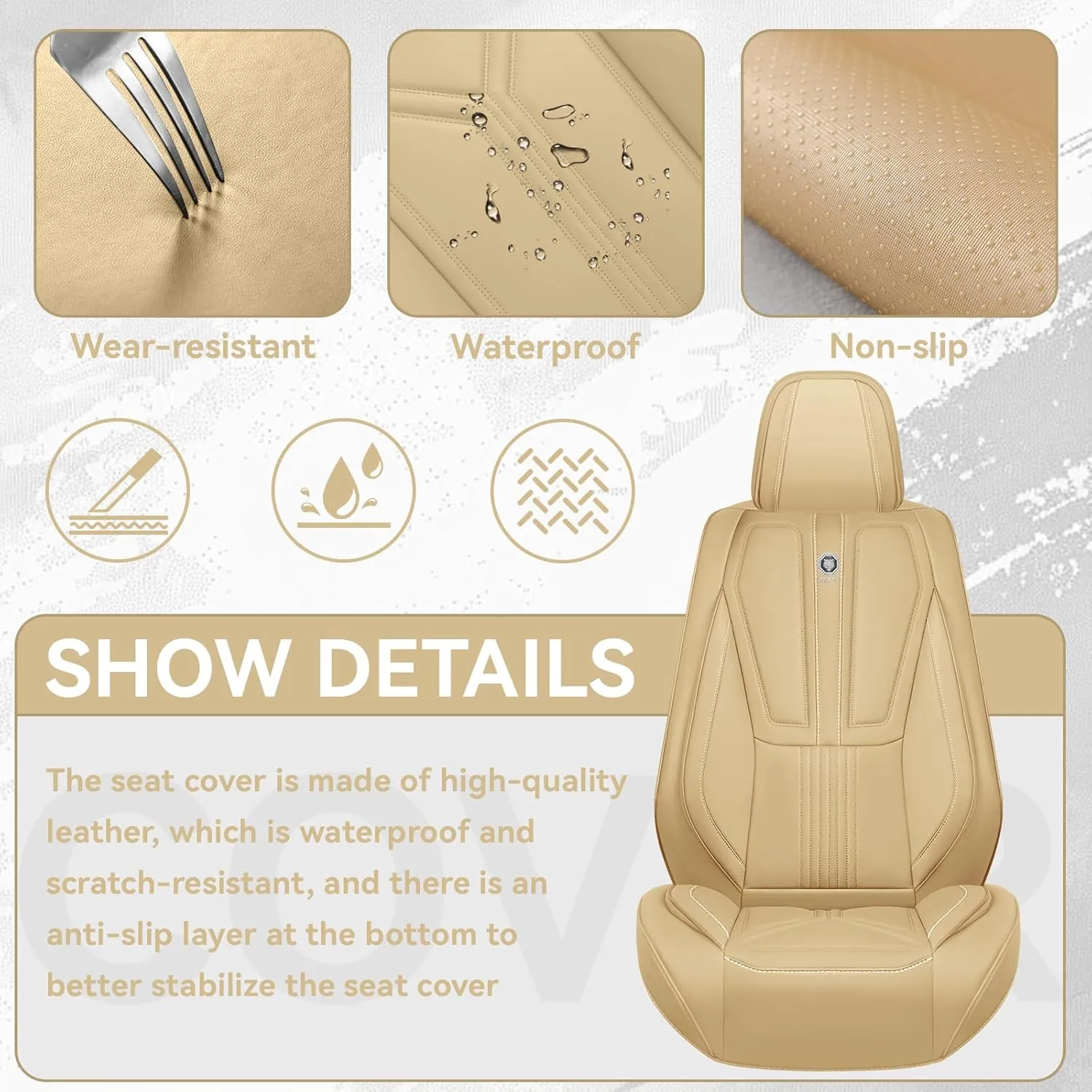 Car Seat Cover for Toyota FJ Cruiser 2007-2014,Leather Seat Cover for Car,Breathable Vehicle Cushions Cover Waterproof Protectors Interior Accessories, (Full Set,Beige)
