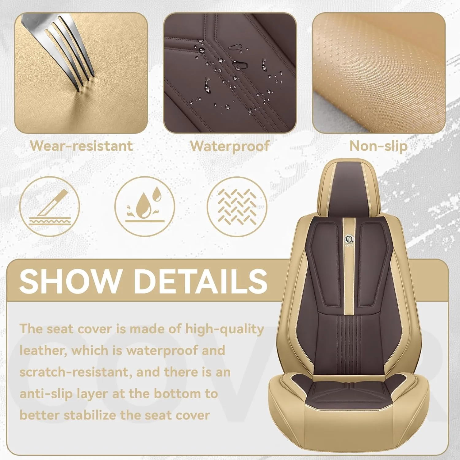 Car Seat Cover for Toyota FJ Cruiser 2007-2014,Leather Seat Cover for Car,Breathable Vehicle Cushions Cover Waterproof Protectors Interior Accessories, (Full Set,Beige&Brown)