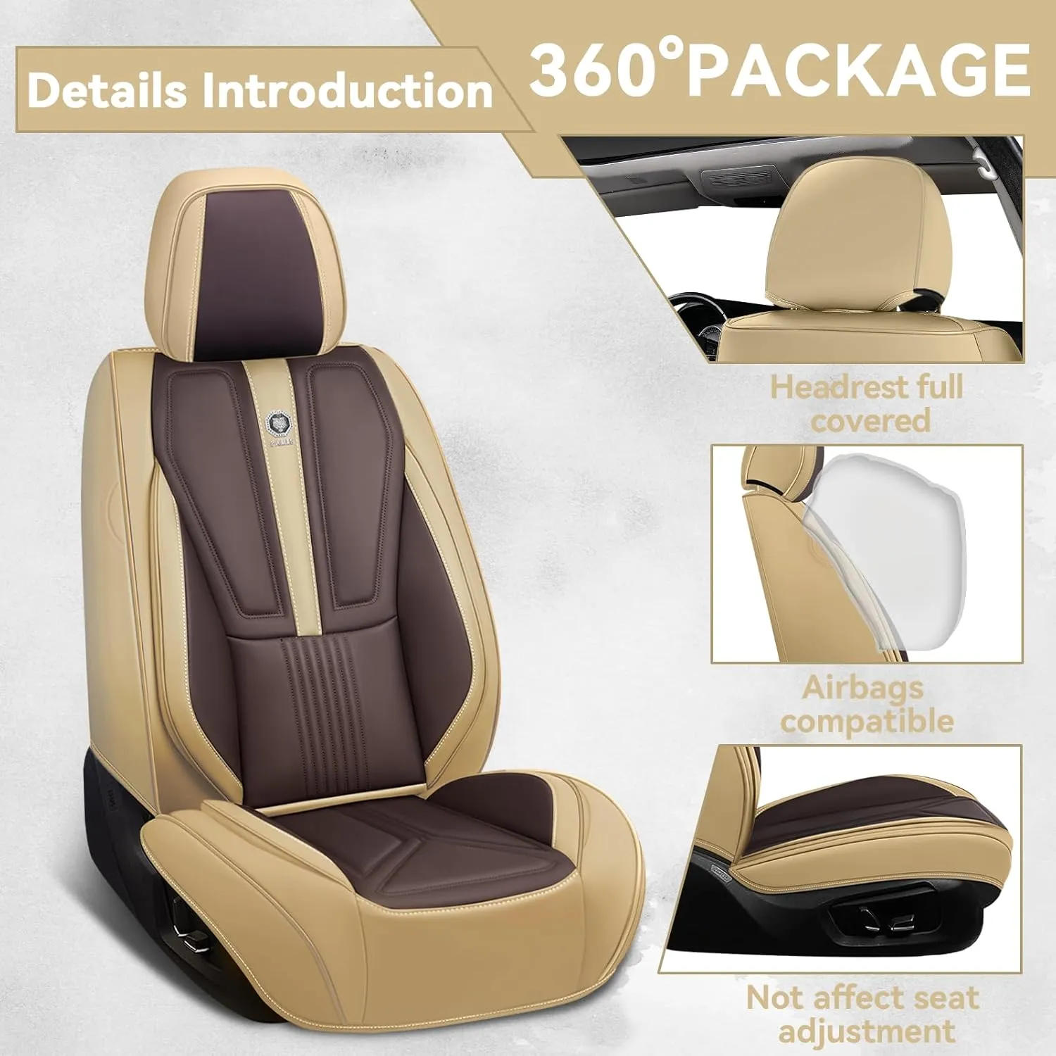 Car Seat Cover for Toyota FJ Cruiser 2007-2014,Leather Seat Cover for Car,Breathable Vehicle Cushions Cover Waterproof Protectors Interior Accessories, (Full Set,Beige&Brown)