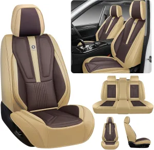 Car Seat Cover for Toyota FJ Cruiser 2007-2014,Leather Seat Cover for Car,Breathable Vehicle Cushions Cover Waterproof Protectors Interior Accessories, (Full Set,Beige&Brown)