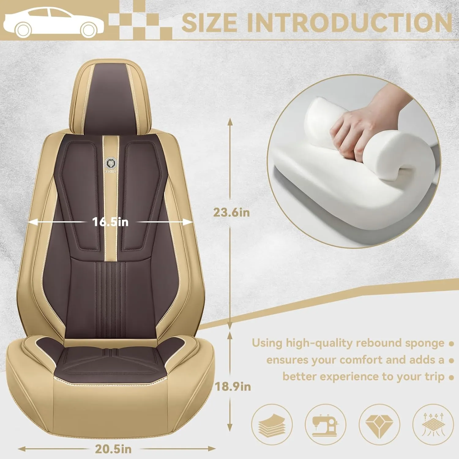 Car Seat Cover for Toyota FJ Cruiser 2007-2014,Leather Seat Cover for Car,Breathable Vehicle Cushions Cover Waterproof Protectors Interior Accessories, (Full Set,Beige&Brown)