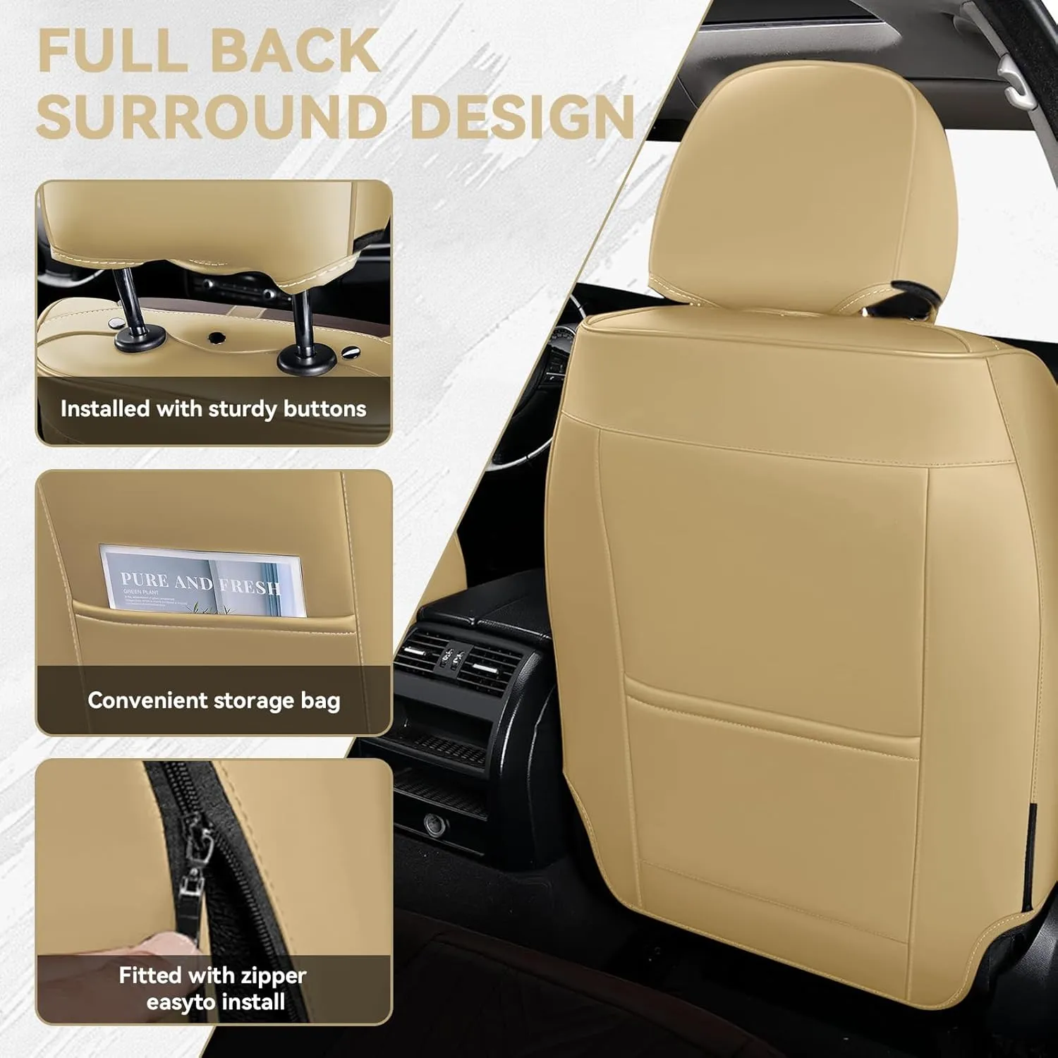 Car Seat Cover for Toyota FJ Cruiser 2007-2014,Leather Seat Cover for Car,Breathable Vehicle Cushions Cover Waterproof Protectors Interior Accessories, (Full Set,Beige&Brown)