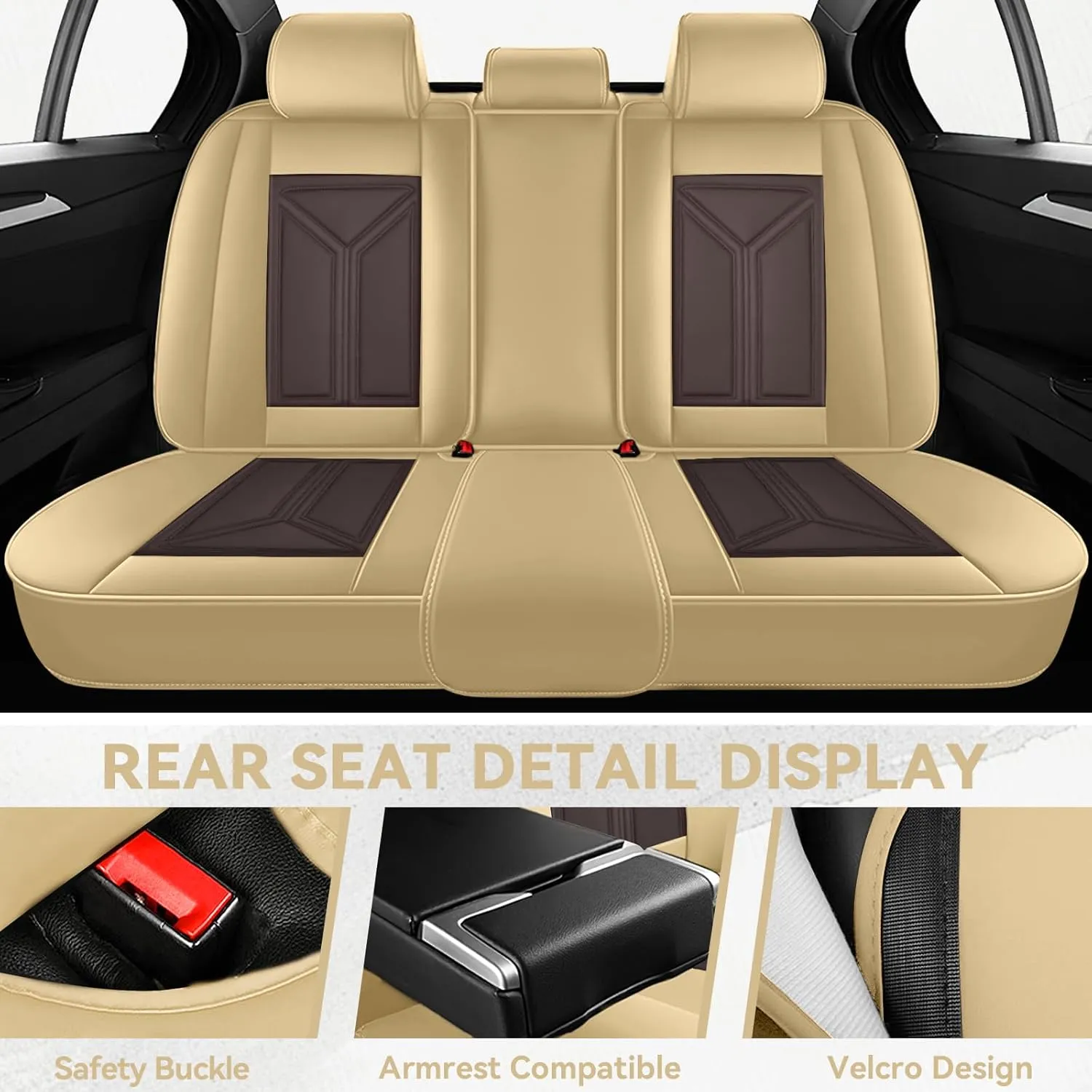 Car Seat Cover for Toyota FJ Cruiser 2007-2014,Leather Seat Cover for Car,Breathable Vehicle Cushions Cover Waterproof Protectors Interior Accessories, (Full Set,Beige&Brown)