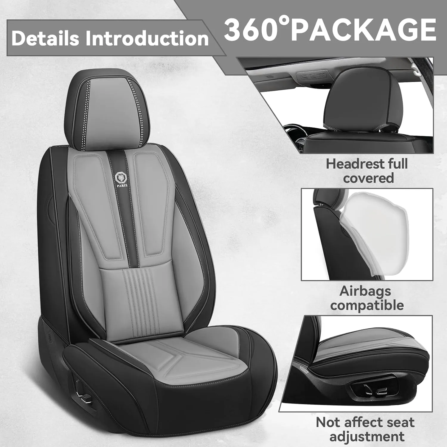 Car Seat Cover for Toyota FJ Cruiser 2007-2014,Leather Seat Cover for Car,Breathable Vehicle Cushions Cover Waterproof Protectors Interior Accessories, (Full Set,Black&Gray)