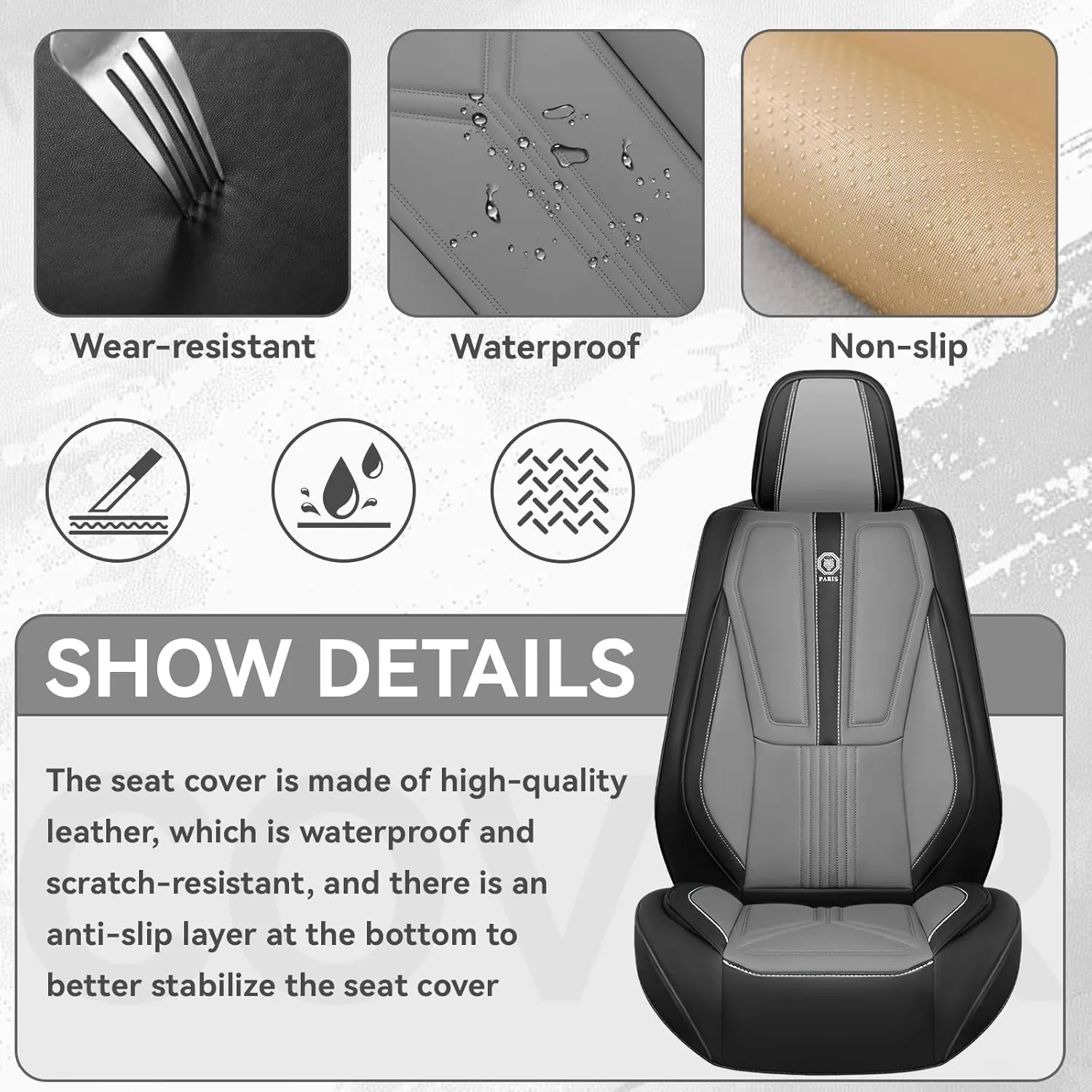 Car Seat Cover for Toyota FJ Cruiser 2007-2014,Leather Seat Cover for Car,Breathable Vehicle Cushions Cover Waterproof Protectors Interior Accessories, (Full Set,Black&Gray)
