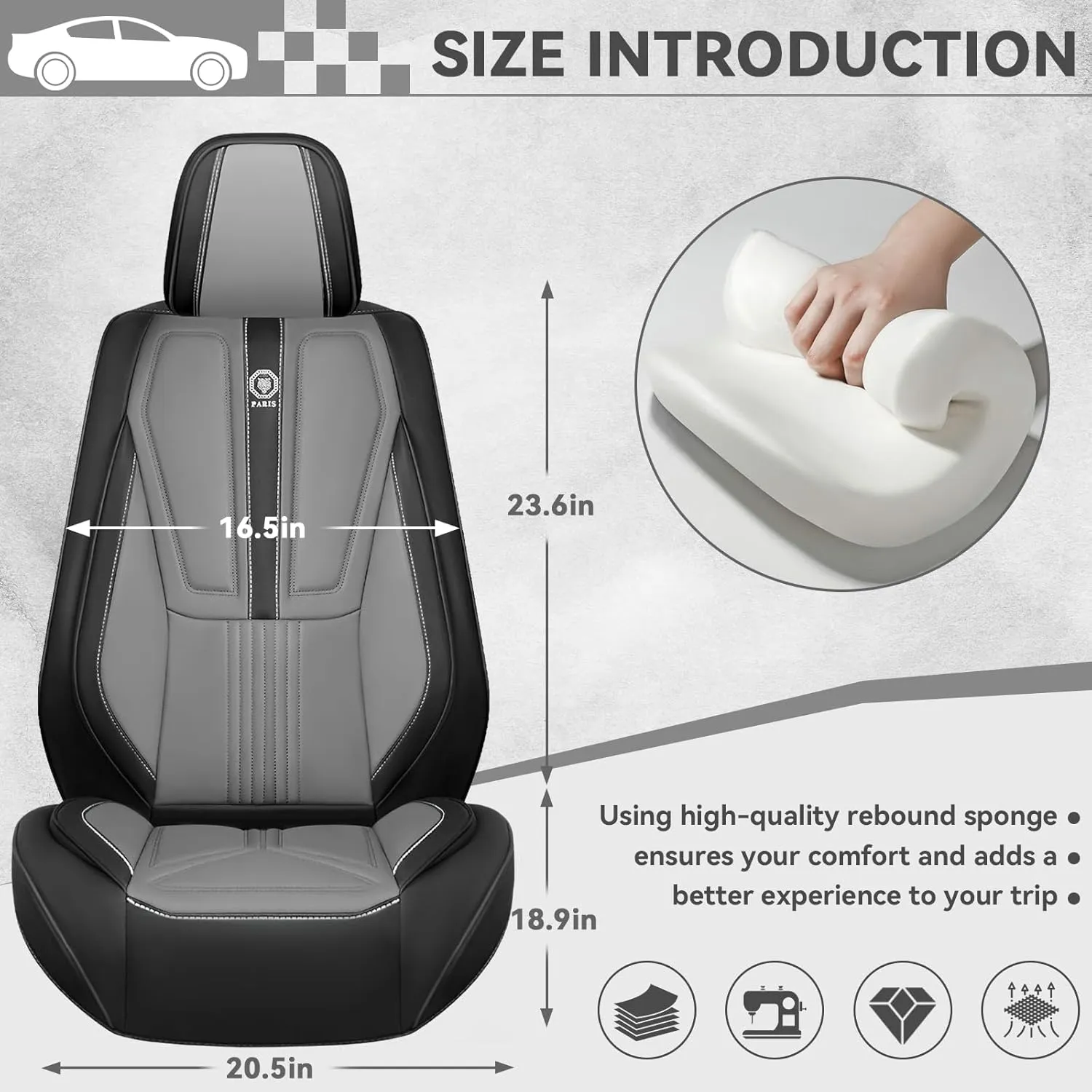 Car Seat Cover for Toyota FJ Cruiser 2007-2014,Leather Seat Cover for Car,Breathable Vehicle Cushions Cover Waterproof Protectors Interior Accessories, (Full Set,Black&Gray)