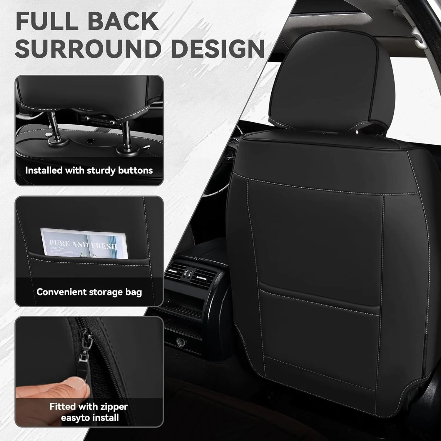 Car Seat Cover for Toyota FJ Cruiser 2007-2014,Leather Seat Cover for Car,Breathable Vehicle Cushions Cover Waterproof Protectors Interior Accessories, (Full Set,Black&Gray)