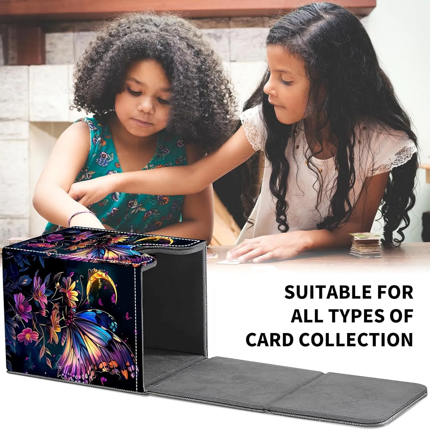 Card Deck Box for MTG Trading Cards, Magic Card Box Can Hold 110  Single Sleeved Cards, Waterproof PU Leather Material, Strong Magnetic Buckle Card Set Box Suitable for TCG CCG, Colorful Butterflys