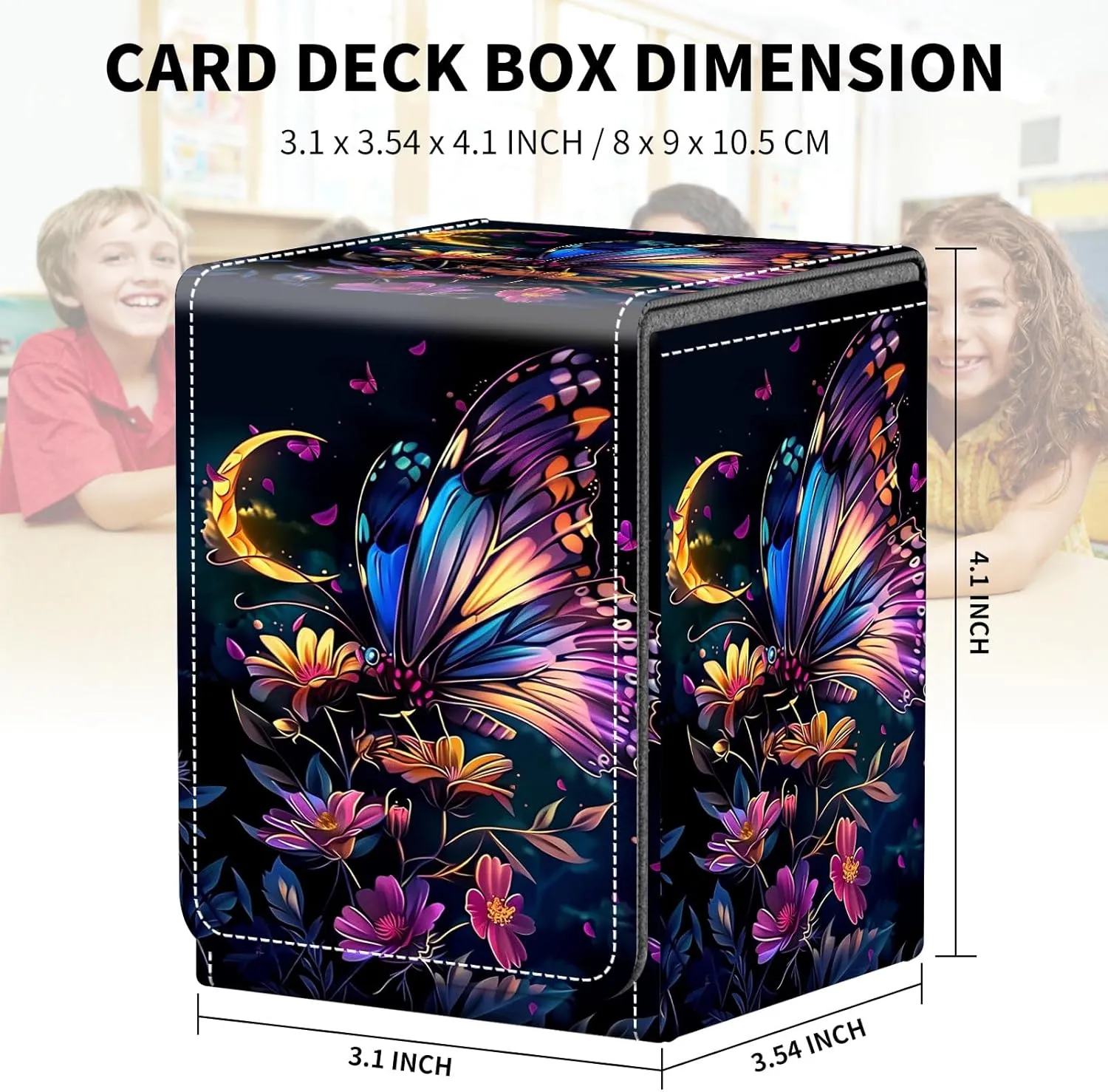 Card Deck Box for MTG Trading Cards, Magic Card Box Can Hold 110  Single Sleeved Cards, Waterproof PU Leather Material, Strong Magnetic Buckle Card Set Box Suitable for TCG CCG, Colorful Butterflys