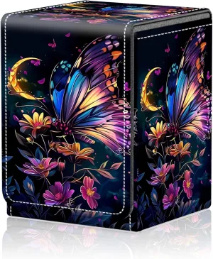 Card Deck Box for MTG Trading Cards, Magic Card Box Can Hold 110  Single Sleeved Cards, Waterproof PU Leather Material, Strong Magnetic Buckle Card Set Box Suitable for TCG CCG, Colorful Butterflys