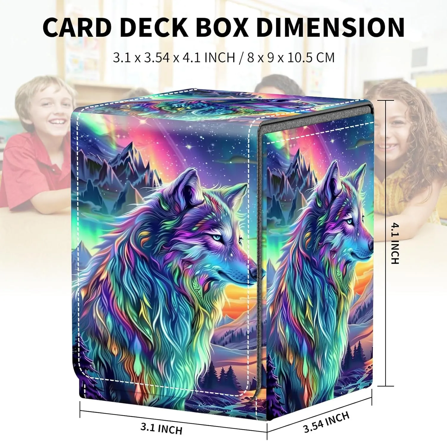 Card Deck Box for MTG Trading Cards, Magic Card Box Can Hold 110  Single Sleeved Cards, Waterproof PU Leather Material, Strong Magnetic Buckle Card Set Box Suitable for TCG CCG, Colorful Wolf