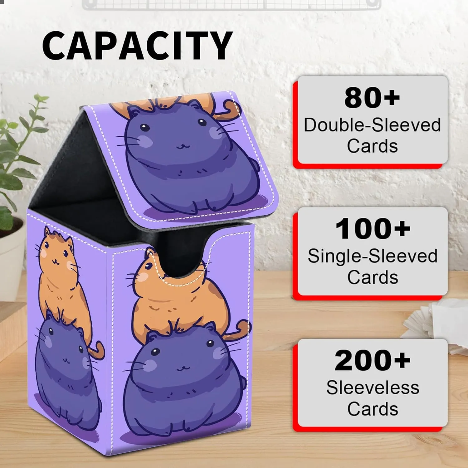 Card Deck Box for MTG Trading Cards, Magic Card Box Can Hold 110  Single Sleeved Cards, Waterproof PU Leather Material, Strong Magnetic Buckle Card Set Box Suitable for TCG CCG, Simple Capybara
