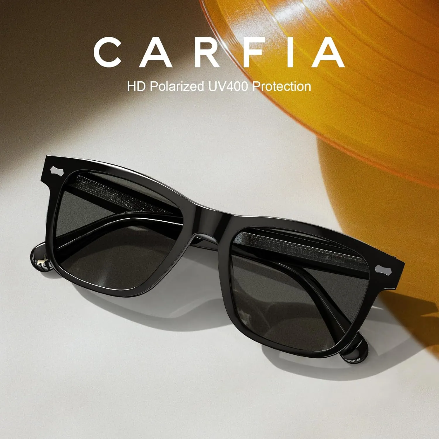 CARFIA Retro Acetate Polarized Sunglasses for Men UV Protection with Embossed Pattern Wire Core CA2301