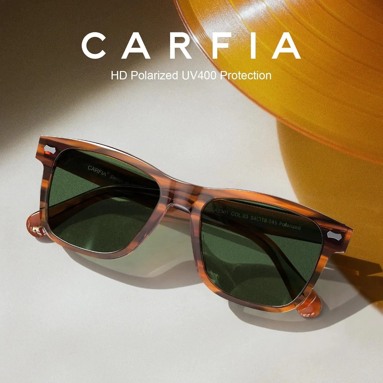 CARFIA Retro Acetate Polarized Sunglasses for Men UV Protection with Embossed Pattern Wire Core CA2301