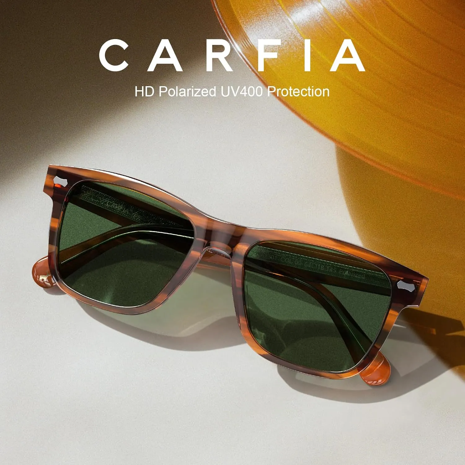 CARFIA Retro Acetate Polarized Sunglasses for Men UV Protection with Embossed Pattern Wire Core CA2301