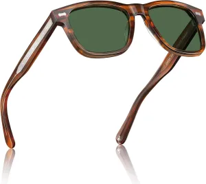 CARFIA Retro Acetate Polarized Sunglasses for Men UV Protection with Embossed Pattern Wire Core CA2301