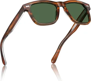CARFIA Retro Acetate Polarized Sunglasses for Men UV Protection with Embossed Pattern Wire Core CA2301