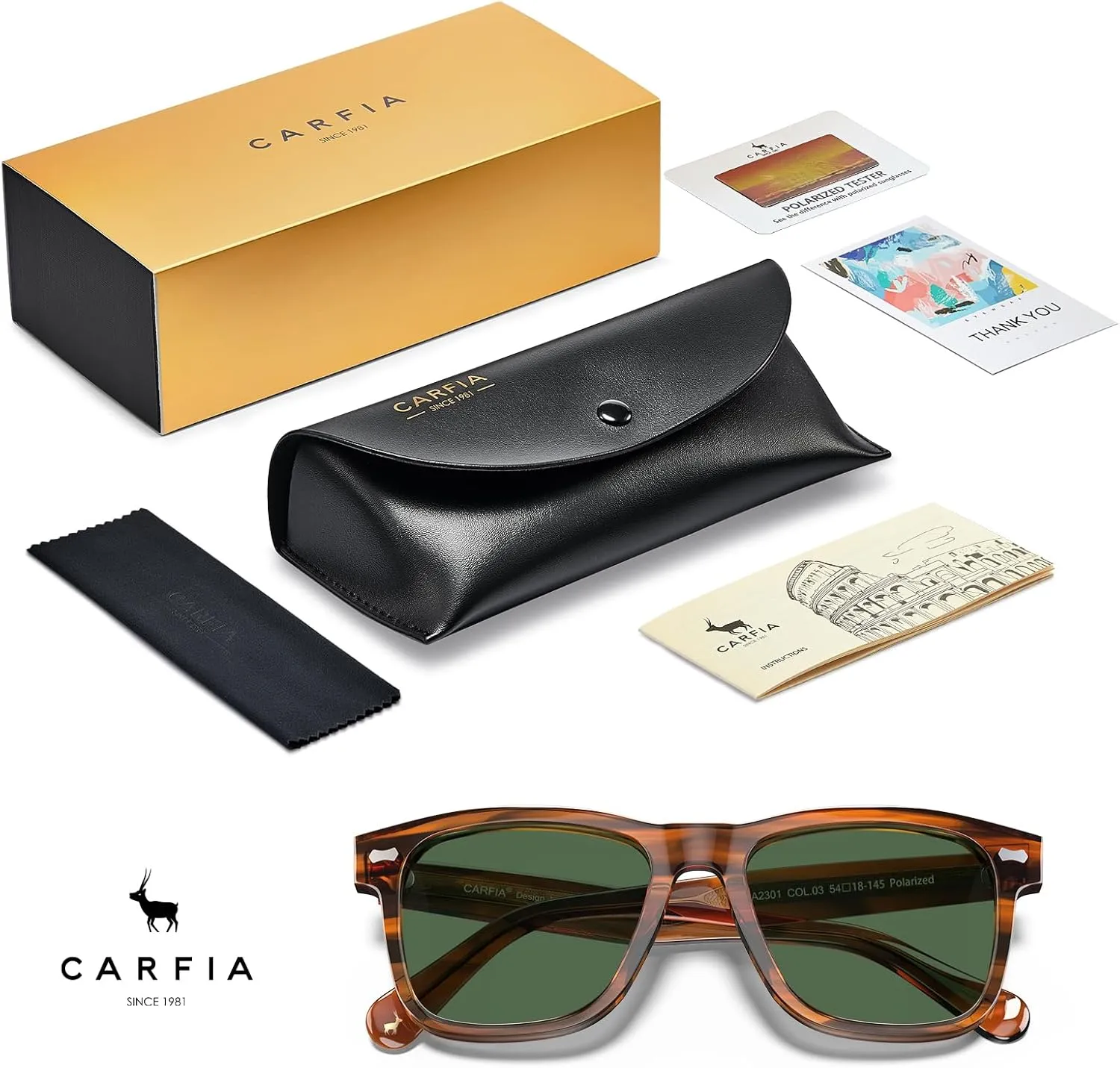 CARFIA Retro Acetate Polarized Sunglasses for Men UV Protection with Embossed Pattern Wire Core CA2301