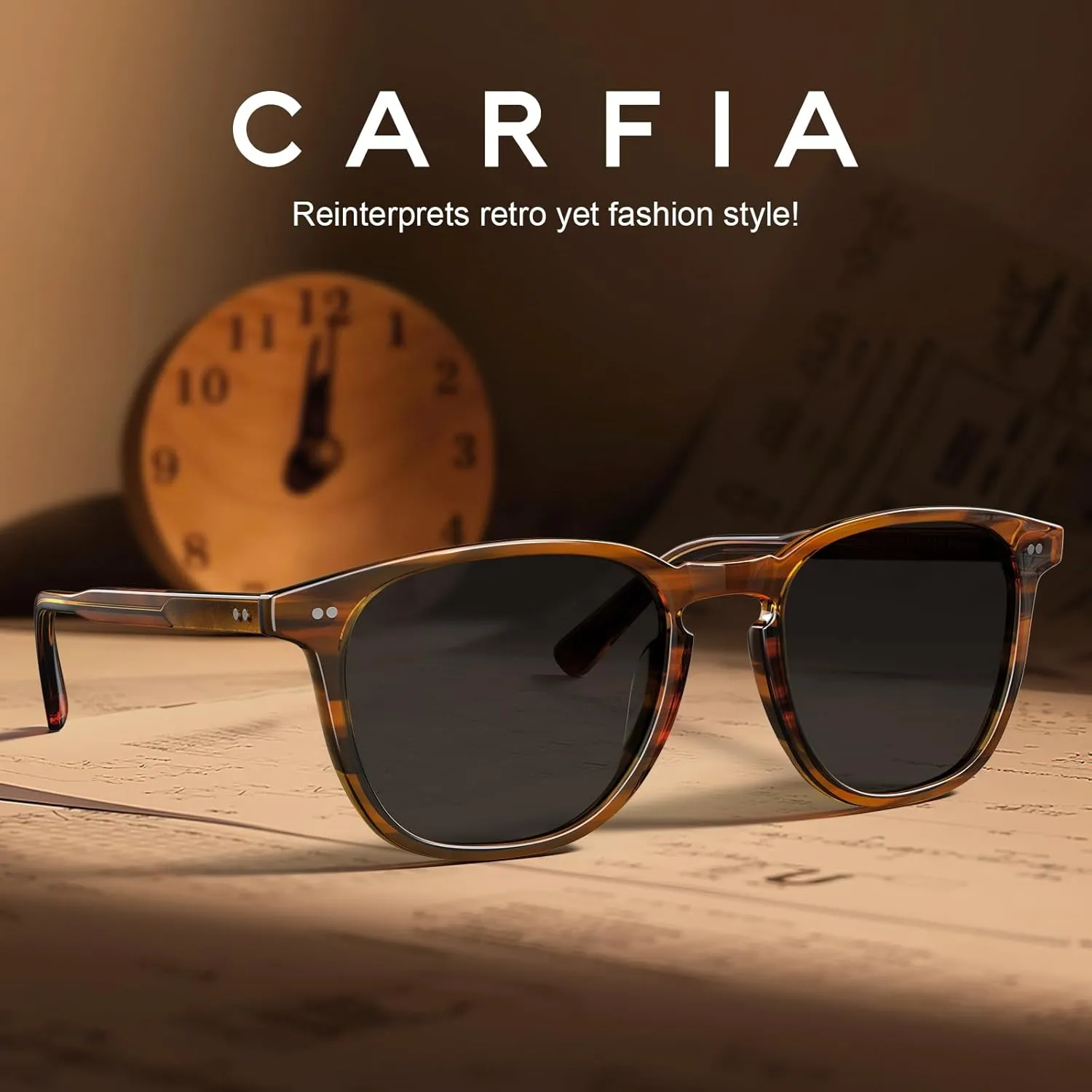 CARFIA Retro Cool Acetate Polarized Sunglasses for Men UV Protection, Outdoor Fashion Driving Eyewears Male Square Sunnies