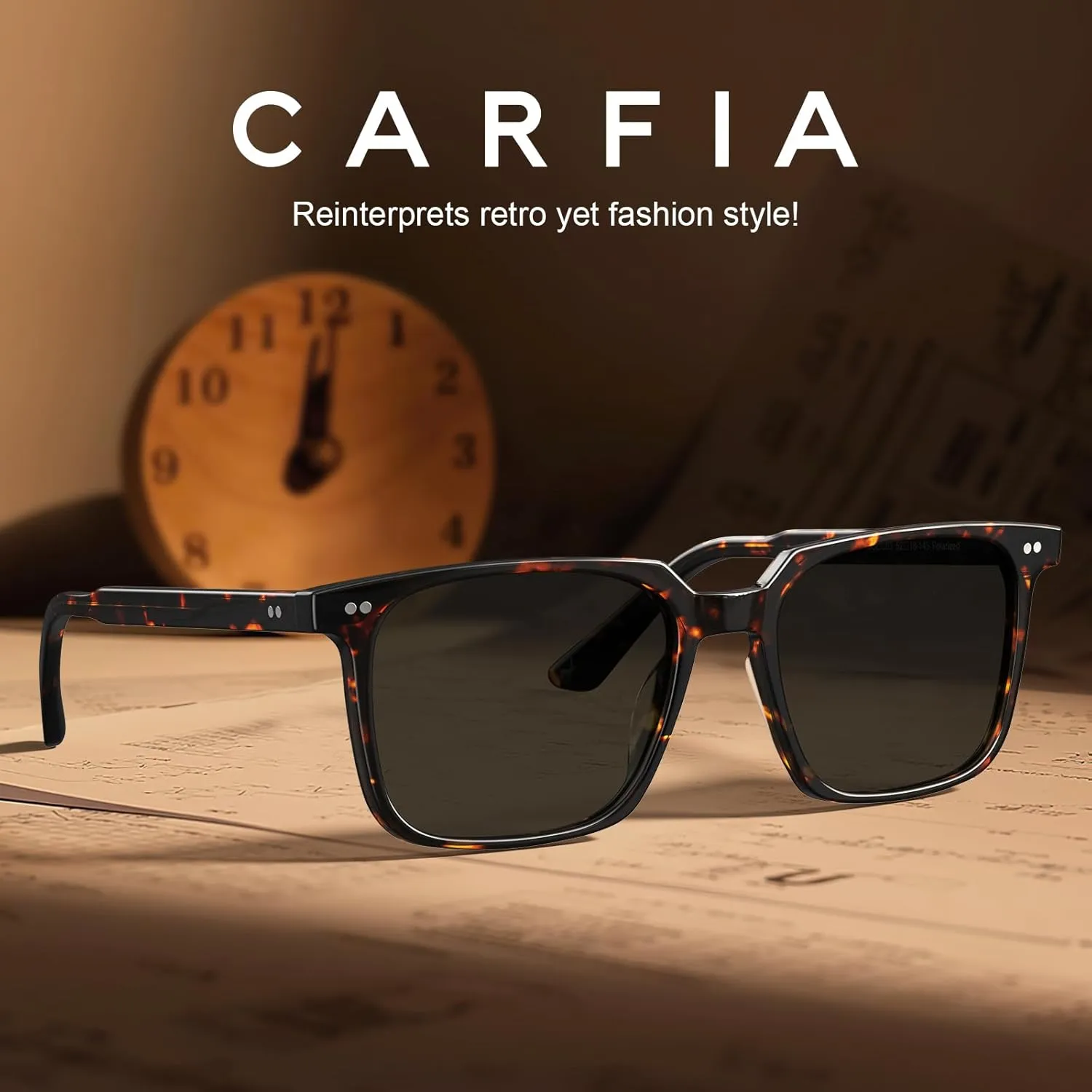 CARFIA Retro Cool Acetate Sunglasses for Men Polarized UV Protection, Trendy Square Male Sunnies Outdoor Driving Eyewears