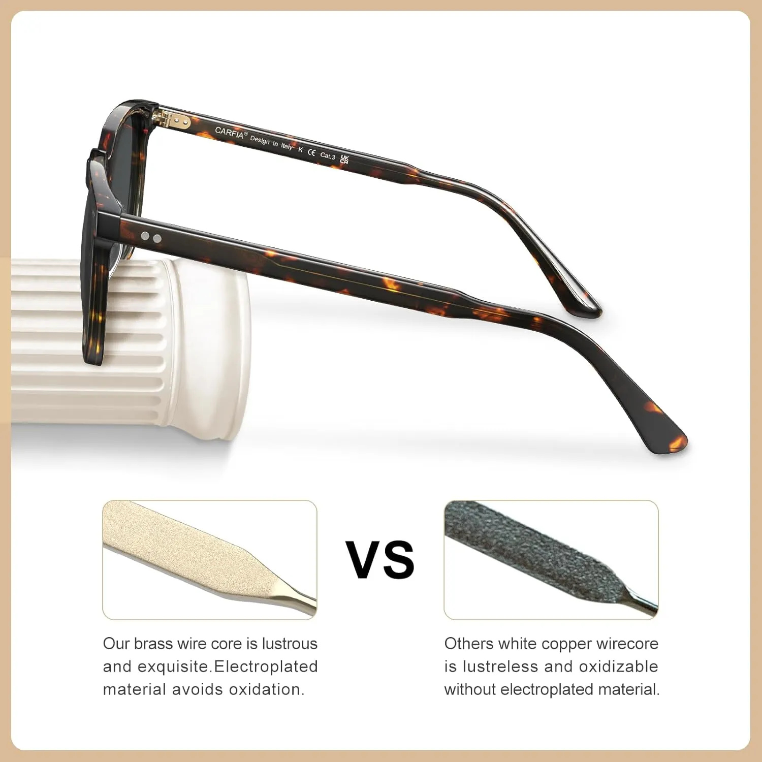 CARFIA Retro Cool Acetate Sunglasses for Men Polarized UV Protection, Trendy Square Male Sunnies Outdoor Driving Eyewears