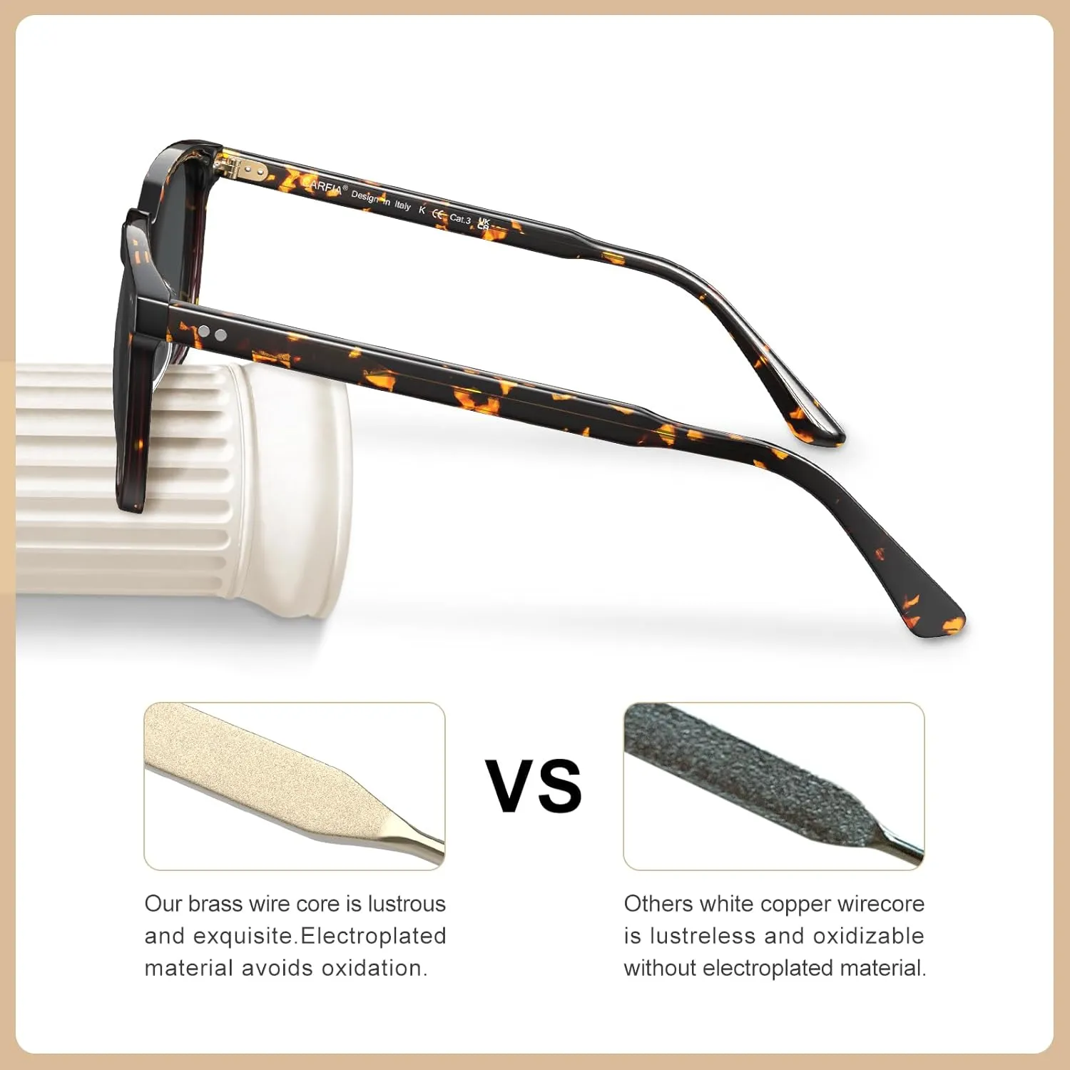 CARFIA Retro Cool Acetate Sunglasses for Men Polarized UV Protection, Trendy Square Male Sunnies Outdoor Driving Eyewears