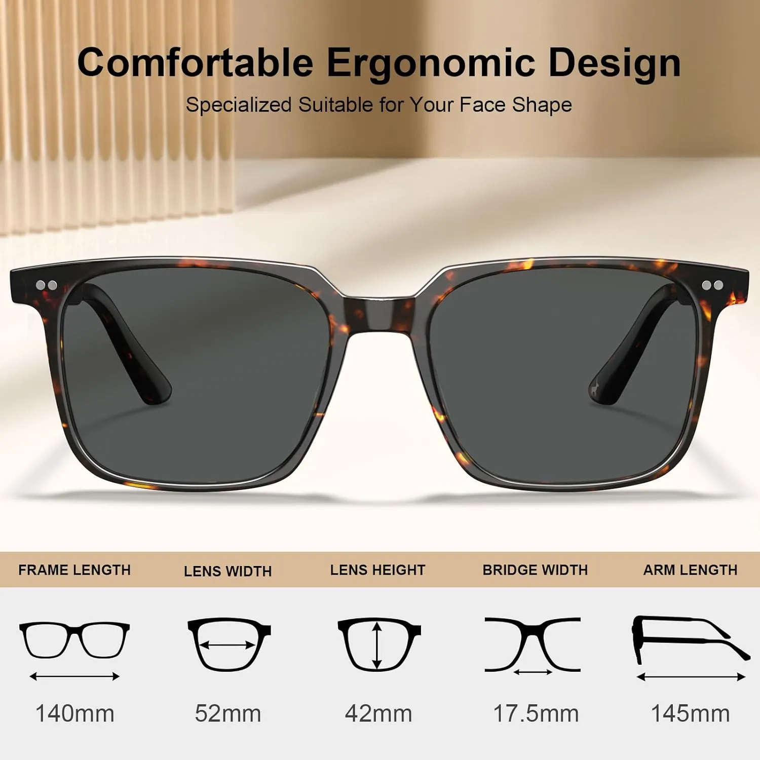 CARFIA Retro Cool Acetate Sunglasses for Men Polarized UV Protection, Trendy Square Male Sunnies Outdoor Driving Eyewears