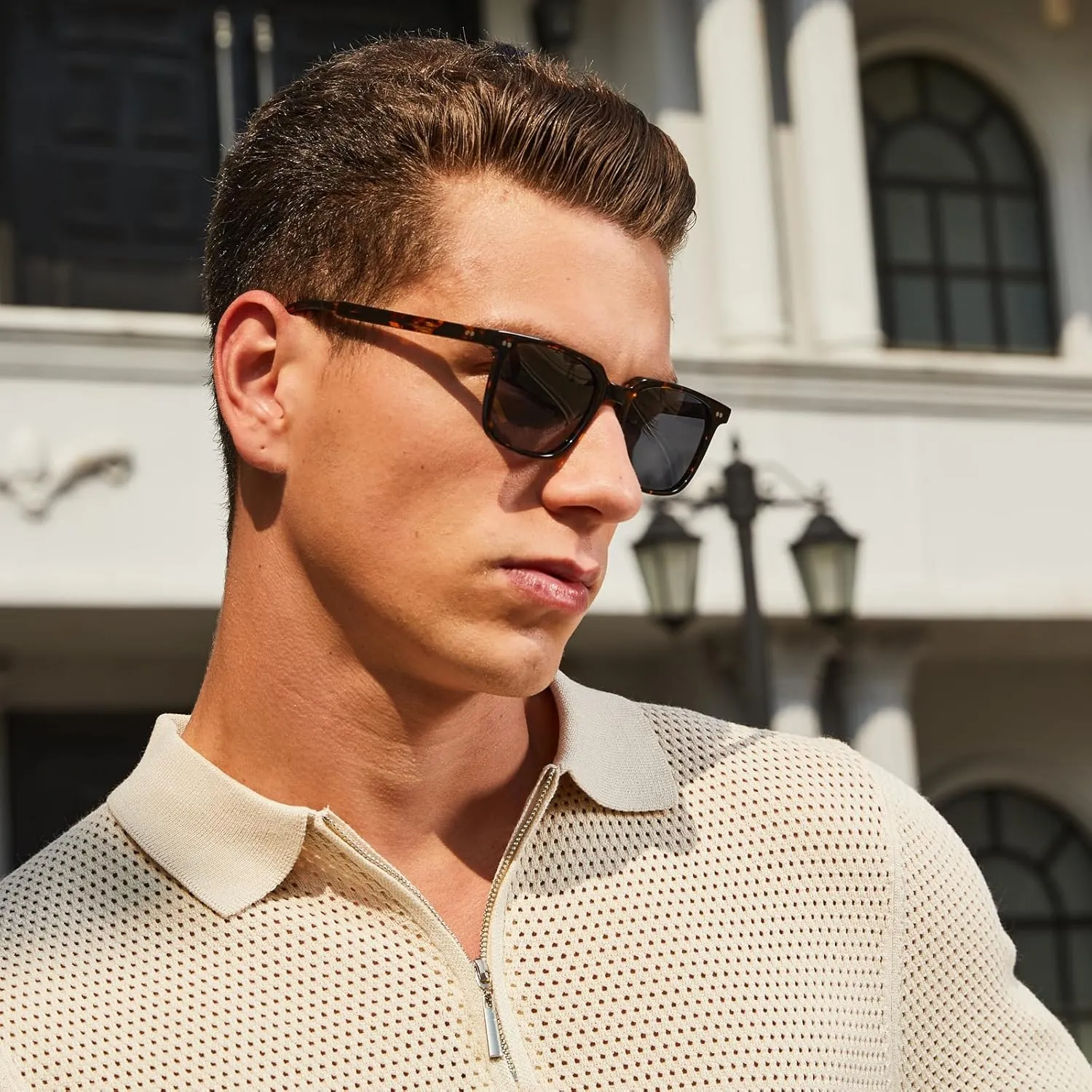 CARFIA Retro Cool Acetate Sunglasses for Men Polarized UV Protection, Trendy Square Male Sunnies Outdoor Driving Eyewears
