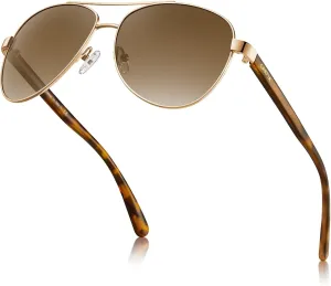 CARFIA Retro Trendy Pilot Sunglasses for Women Polarized UV Protection, Lightweight Outdoor Driving Lady Sunnies Metal Frame