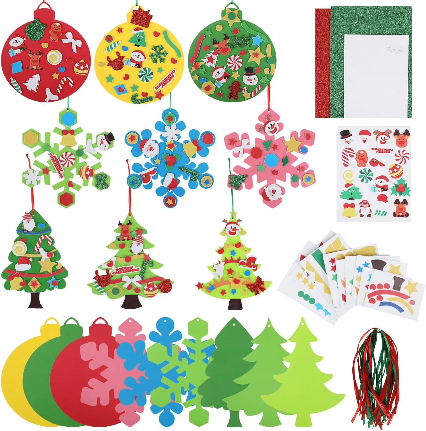 CCINEE Christmas Foam Stickers for Kids Craft, Glitter Christmas Tree Crafts Ornaments Self Adhesive Foam Stickers for Art Craft Making School Activities Home Decorations 60 Sheet a Set