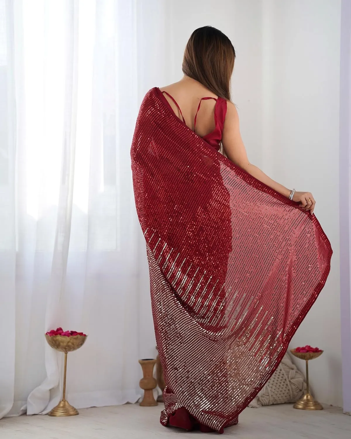 Celebrity-Inspired Beautiful Sequins Saree Georgette Fabric Embroidery partywear saree
