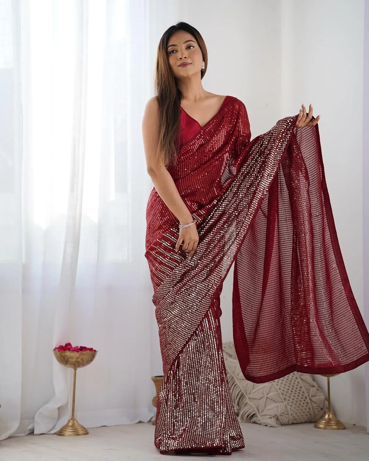 Celebrity-Inspired Beautiful Sequins Saree Georgette Fabric Embroidery partywear saree