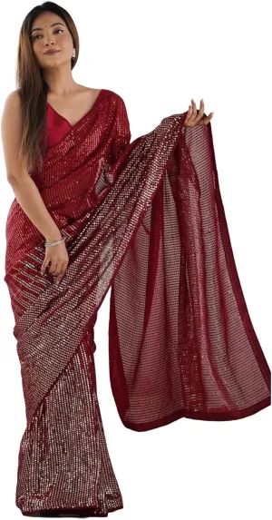 Celebrity-Inspired Beautiful Sequins Saree Georgette Fabric Embroidery partywear saree