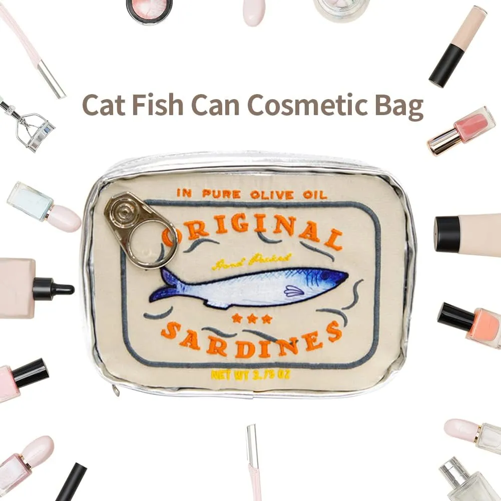 Cessfle Canned Sardines Makeup Bag, Funny Sardine Tin Fish Cosmetic Bag, Creative Cute Makeup Bag Kawaii Pencil Case Pouch, Coquette Make up Pouch for Women