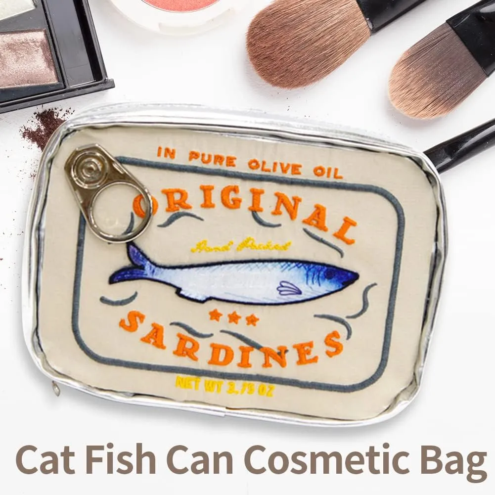 Cessfle Canned Sardines Makeup Bag, Funny Sardine Tin Fish Cosmetic Bag, Creative Cute Makeup Bag Kawaii Pencil Case Pouch, Coquette Make up Pouch for Women